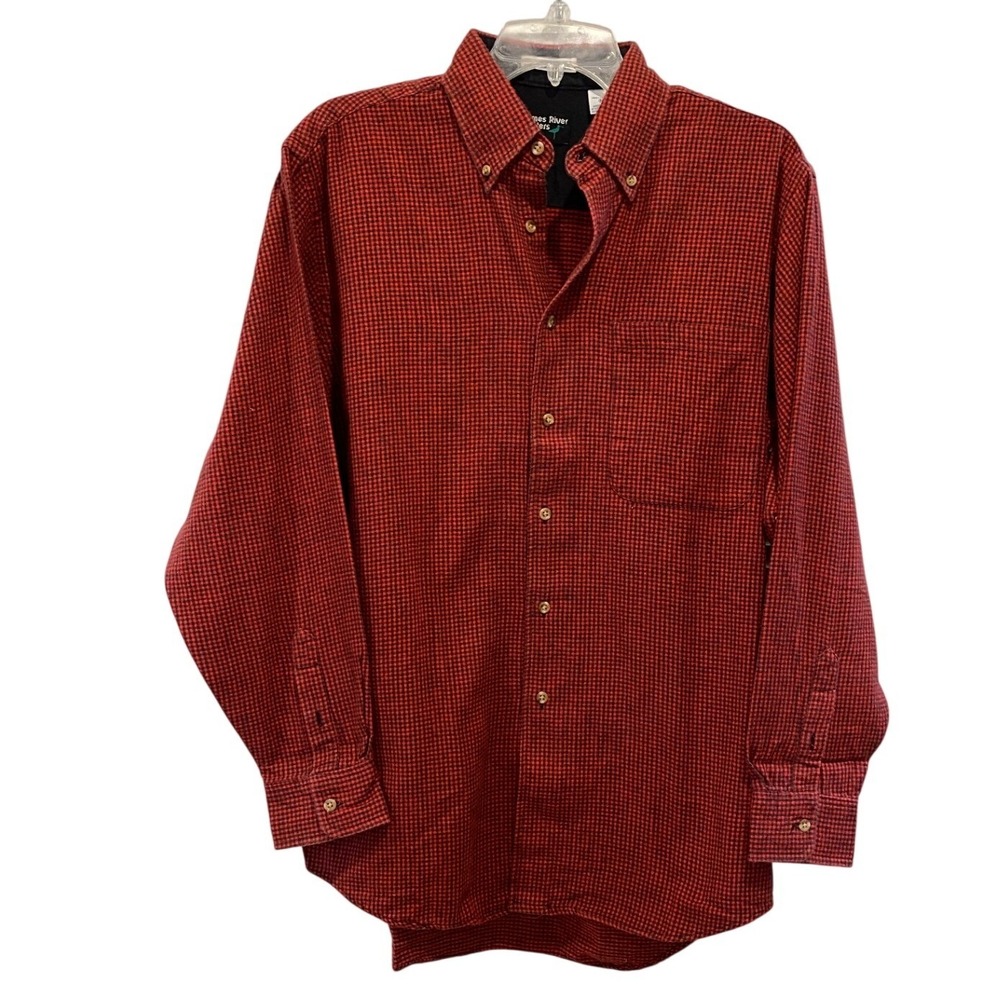 Vintage James River Traders Mens Medium Red Micro Check Cotton Flannel Shirt USA